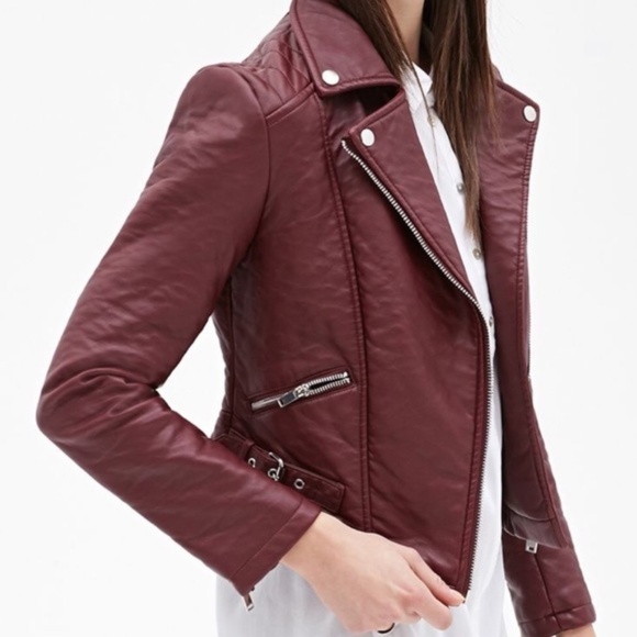 Forever 21 Jackets & Blazers - F21 Burgundy Red Vegan Leather Jacket Sz S